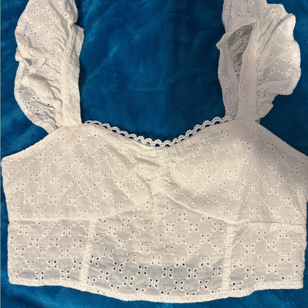 SHEIN Schiffy Ruffle Trim Ruched Crop Top